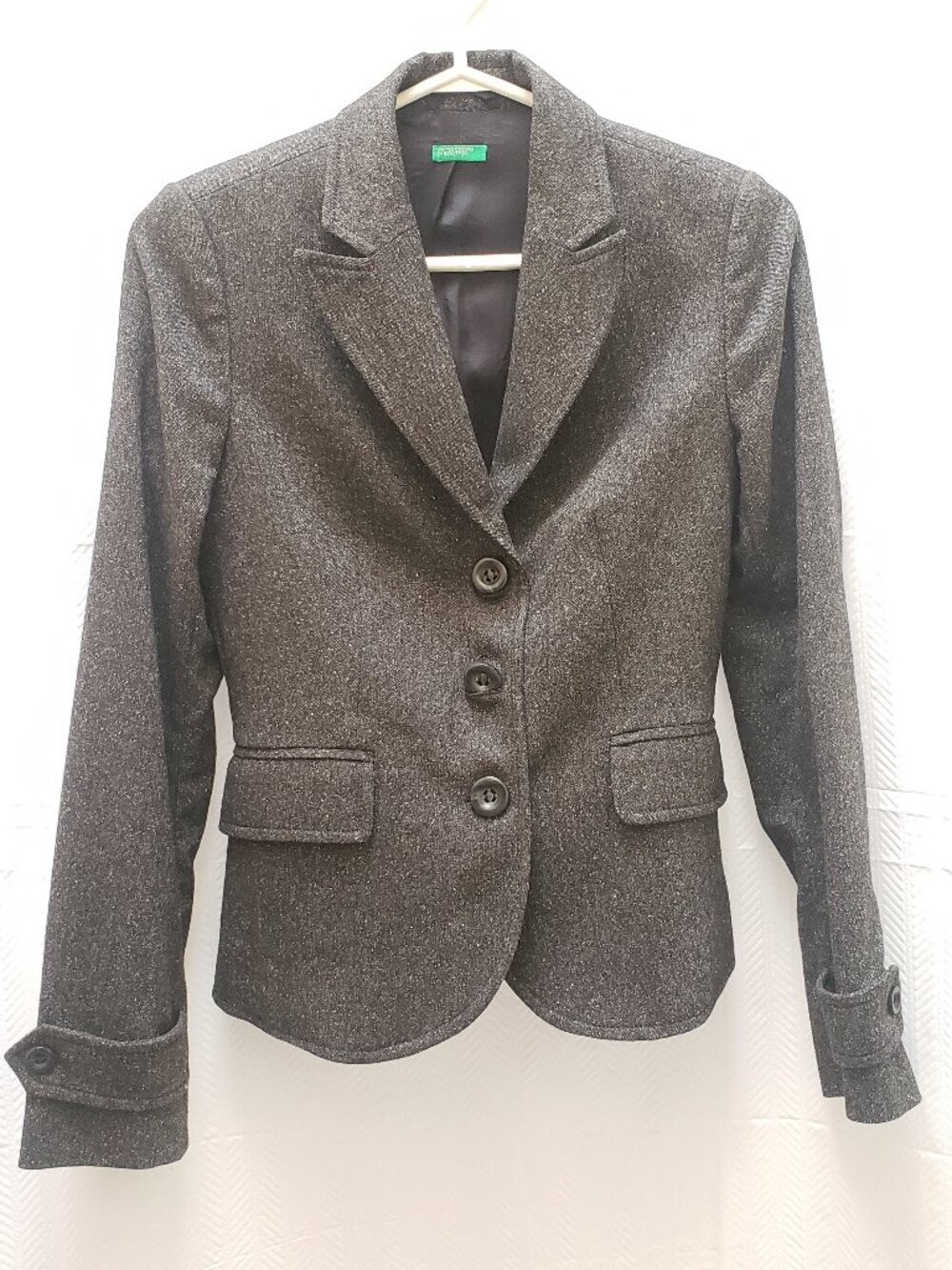 United Colors Of Benetton Dark Gray Tweed Blazer Size 4 or Italy 40